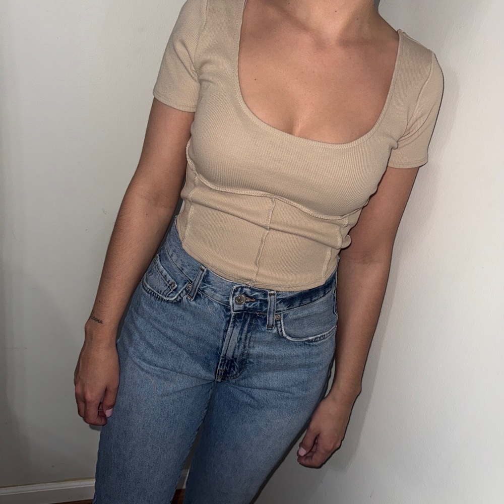 Tan Fitted Crop Bodysuit